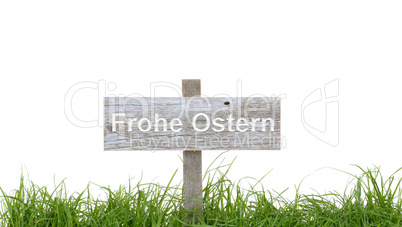 Holzschild mit Gras - Frohe Ostern