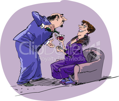 Date night man woman and wine