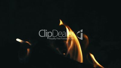 Closeup of Flames Burning on Black Background, slow motion
