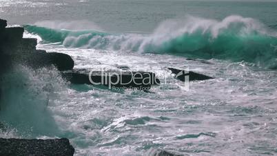 Ocean Waves Breaking on Rock Ericeira, sunny weather