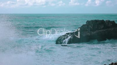 Ocean Waves Breaking on Rock Boca do Inferno, slow motion
