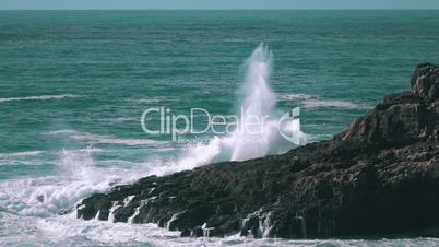 Ocean Waves Breaking on Rock Boca do Inferno, slow motion