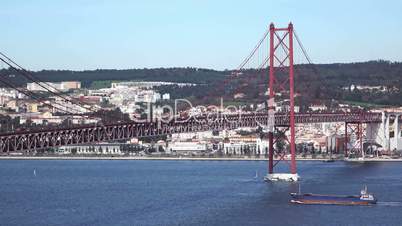View on the 25 de Abril Bridge in Lisbon, Portugal