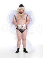 Funny Crazy Naked Fat Man in Panties with Angel Wings