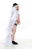 Funny Crazy Naked Fat Man in Panties with Angel Wings