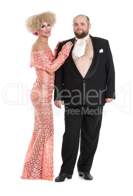 Eccentric Fat Man in a Tuxedo and Beautiful Lady in an Evening D