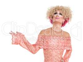 Drag Queen in Pink Evening Dress Performing