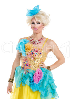 Drag Queen in Yellow-Blue Dress Performing