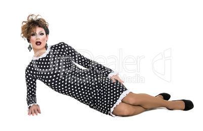 Drag Queen in Black-White Dress Performing