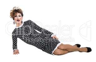 Drag Queen in Black-White Dress Performing