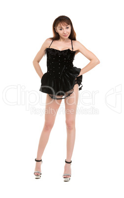 Seductive Woman in a Very Short Black Dress