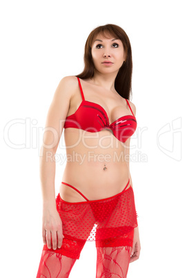 Seductive Woman in Sexy Red Lingerie