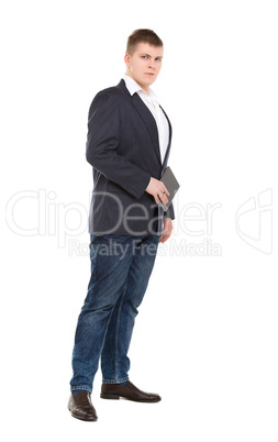 Full Length Portrait Confident Young Businessman with a Modern T