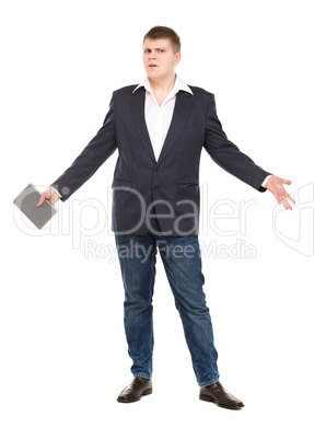 Full Length Portrait Confident Young Businessman with a Modern T