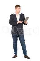 Full Length Portrait Confident Young Businessman with a Modern T