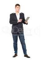 Full Length Portrait Confident Young Businessman with a Modern T