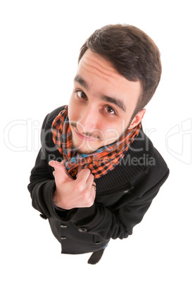 Young Man in Black Dress Show Thumb Up