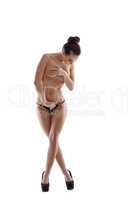 Bodycare. Slim topless model posing in studio