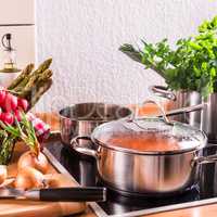 cooking pots on the stove