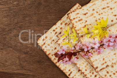 Pesach Still-life with wine and matzoh jewish passover bread