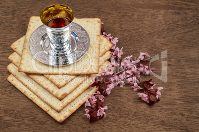 Pesach Still-life with wine and matzoh jewish passover bread