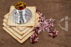 Pesach Still-life with wine and matzoh jewish passover bread