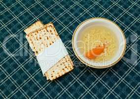 Matzah balls in a bowl of soup