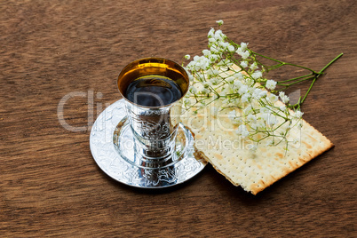 Pesach Still-life with wine and matzoh jewish passover bread