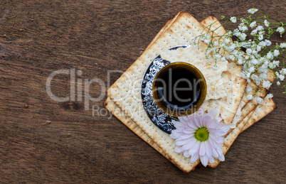 Pesach Still-life with wine and matzoh jewish passover bread