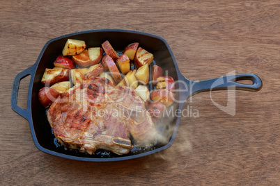 pork steak potato in village white onion