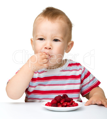 Happy little boy with strawberries