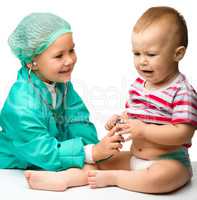Children are playing doctor with stethoscope