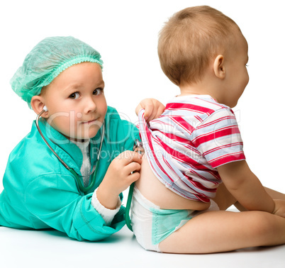 Children are playing doctor with stethoscope