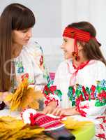 Mother and child in Ukrainian national cloth