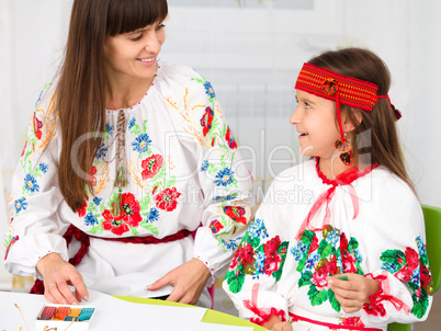Mother and child in Ukrainian national cloth