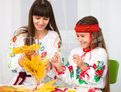 Mother and child in Ukrainian national cloth