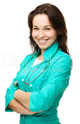 Portrait of a woman wearing doctor uniform