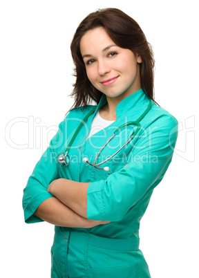Young attractive woman wearing a doctor uniform