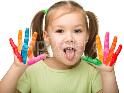 Cheerful girl with painted hands