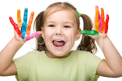 Cheerful girl with painted hands