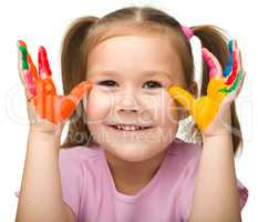 Cheerful girl with painted hands
