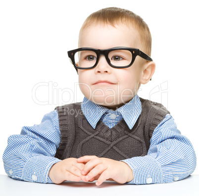 Portrait of a cute little boy wearing glasses