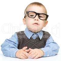 Portrait of a cute little boy wearing glasses