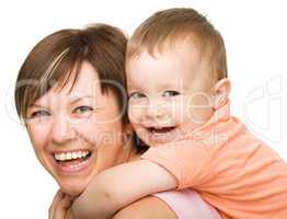 Portrait of happy son with mother