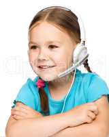 Young girl is working as an operator at helpline