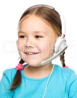 Young girl is working as an operator at helpline