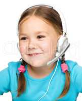 Young girl is working as an operator at helpline