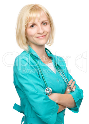 Portrait of a woman wearing doctor uniform