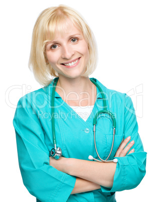 Portrait of a woman wearing doctor uniform