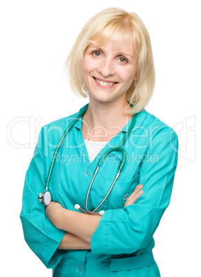 Portrait of a woman wearing doctor uniform